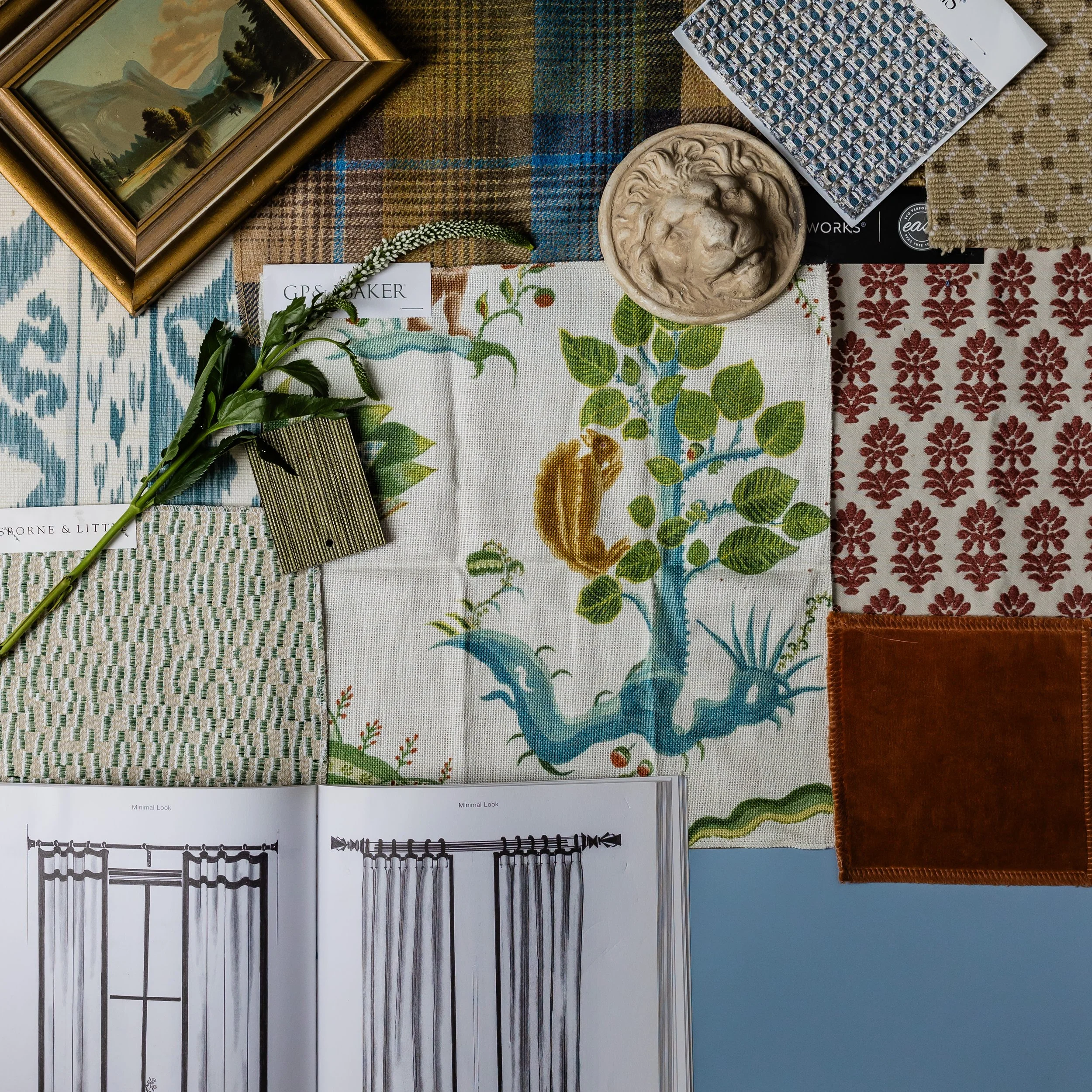 Layered, colorful home office designed by Martha Midgette Designs