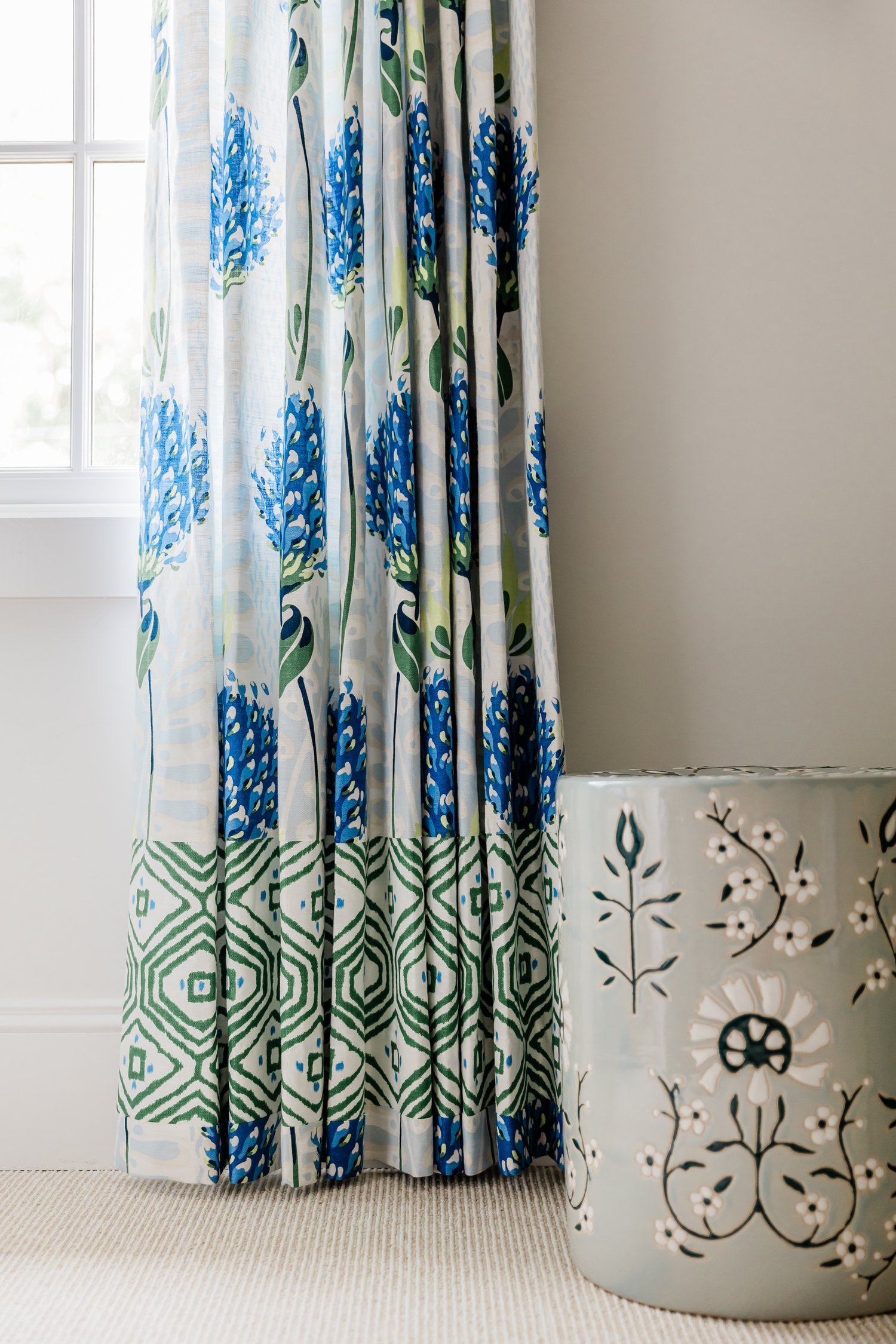 Colorful classic kitchen detail in a North Carolina renovation